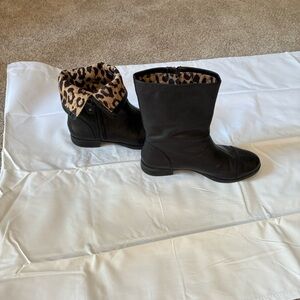 Michelle D Black Boots with Leopard Cuff